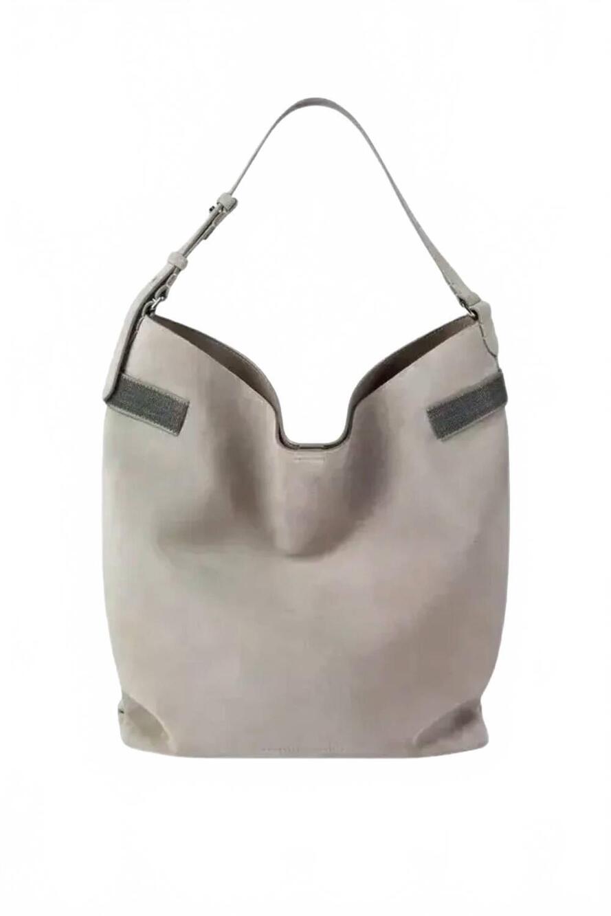 NEW BRUNELLO CUCINELLI women's essence shoulder bag in grey suede